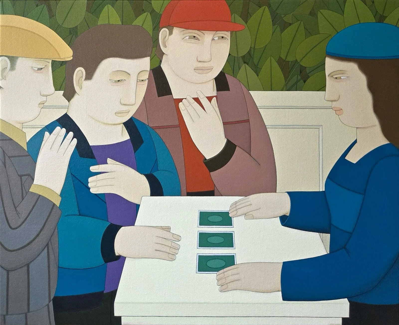 Swipe &amp; read to learn @andrewstevovich&rsquo;s process of creating his newest painting ➡️

The narrative of this new painting centers on a classic confidence game known as&nbsp;Three-Card Monte, designed to deceive players into believing they hav