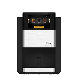 Flavia Creation 600 brewer with touchscreen and multi-drink dispenser, shown in sleek black and silver design for office beverage service.