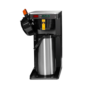 Newco 20:1 AP brewer with stainless airpot, digital controls, and side-mounted brew basket, designed for precise commercial batch brewing.