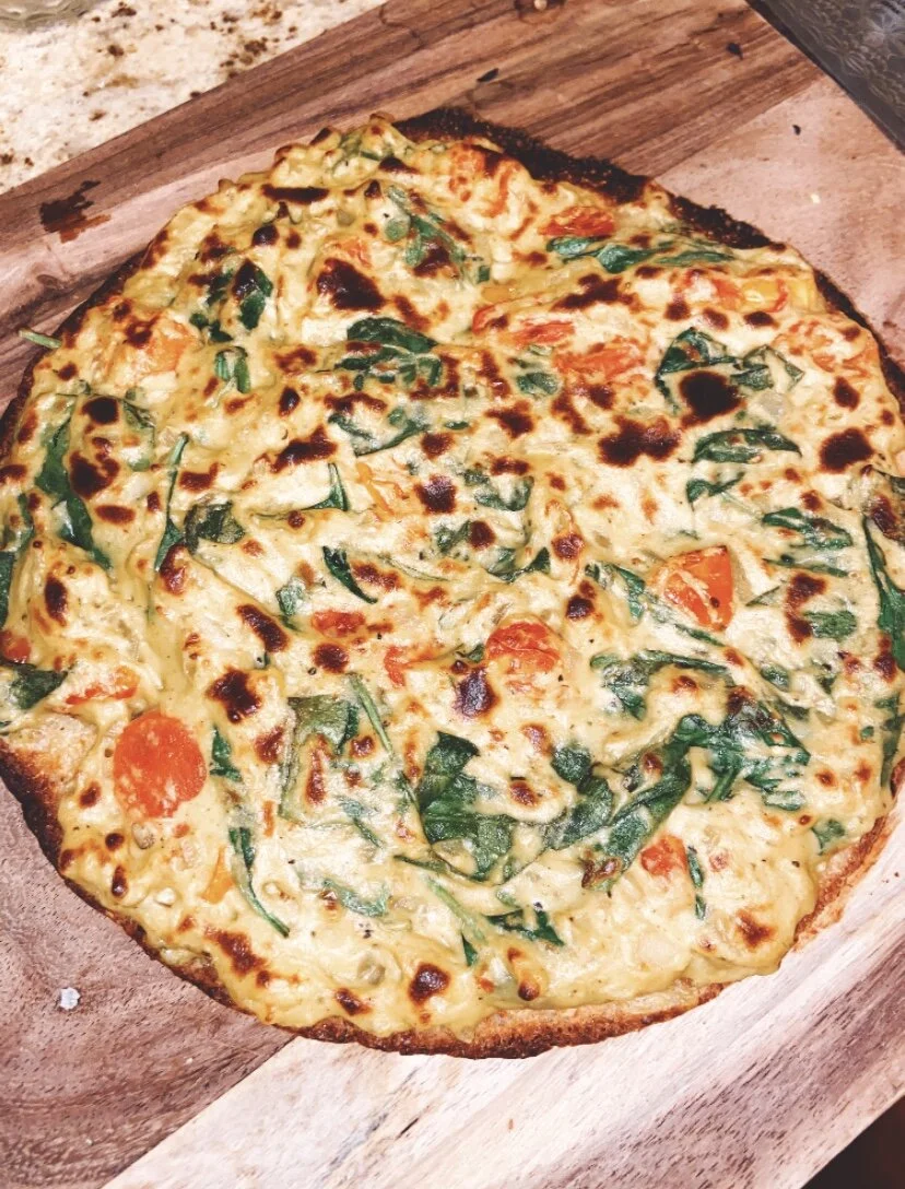 vegan spinach + artichoke pizza