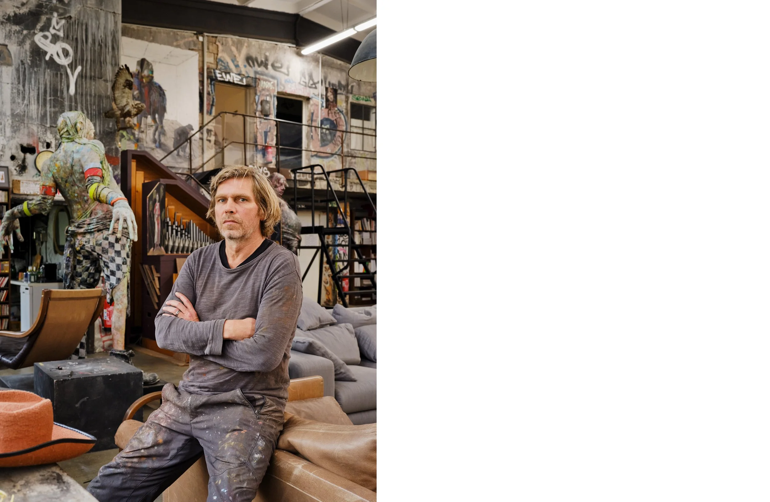Portrait of artist Jonas Burgert in his Berlin studio
