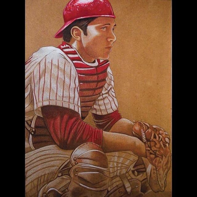 A catcher and his body are like the outlaw and his horse. He&rsquo;s got to ride that nag till it drops. #johnnybench #cincinnati #cincinnatireds #cincinnatiartist #cincinnatiart #mlb #sportsart #baseballartist #baseballart #baseballillustration #who