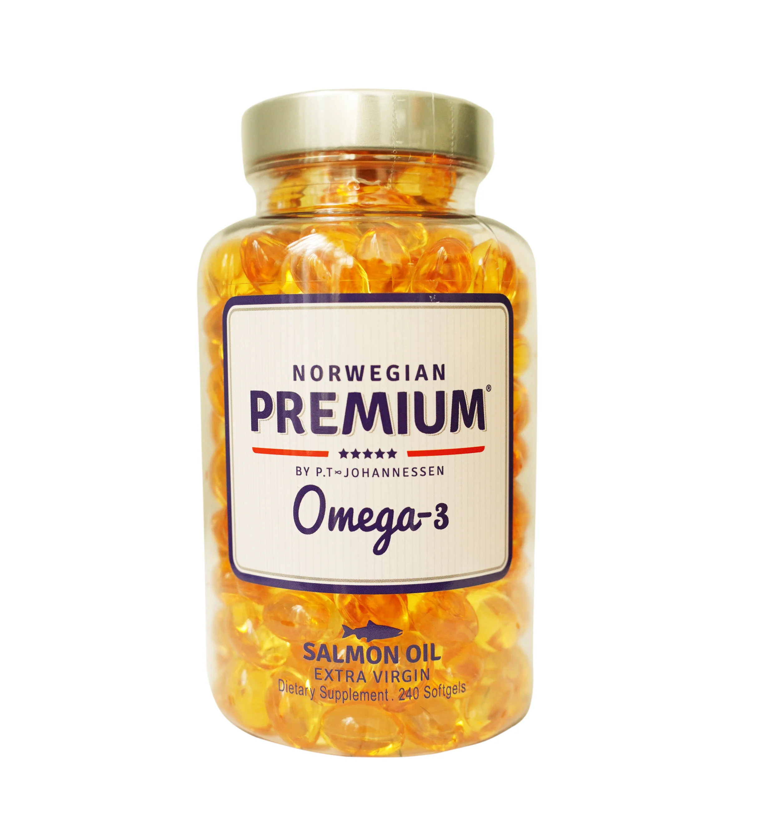 NorwegianPremiumUSA— Norwegian Premium Omega-3 by P.T-Johannessen Ultra  Fresh not from Concentrate Burpless Fish Oil. Made in Norway. (240 Capsules  (Salmon Oil))