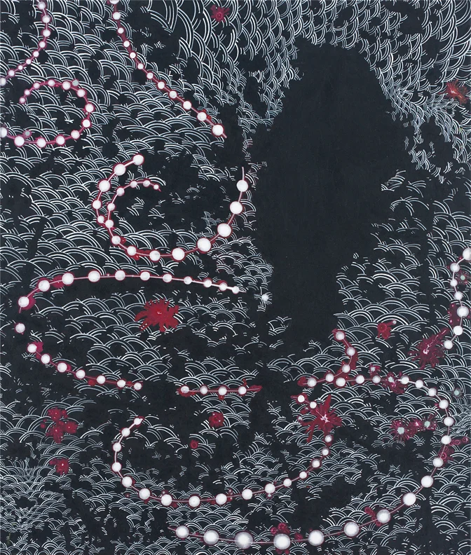 Barbara Takenaga, Black Shape on Red, 2018, acrylic on linen