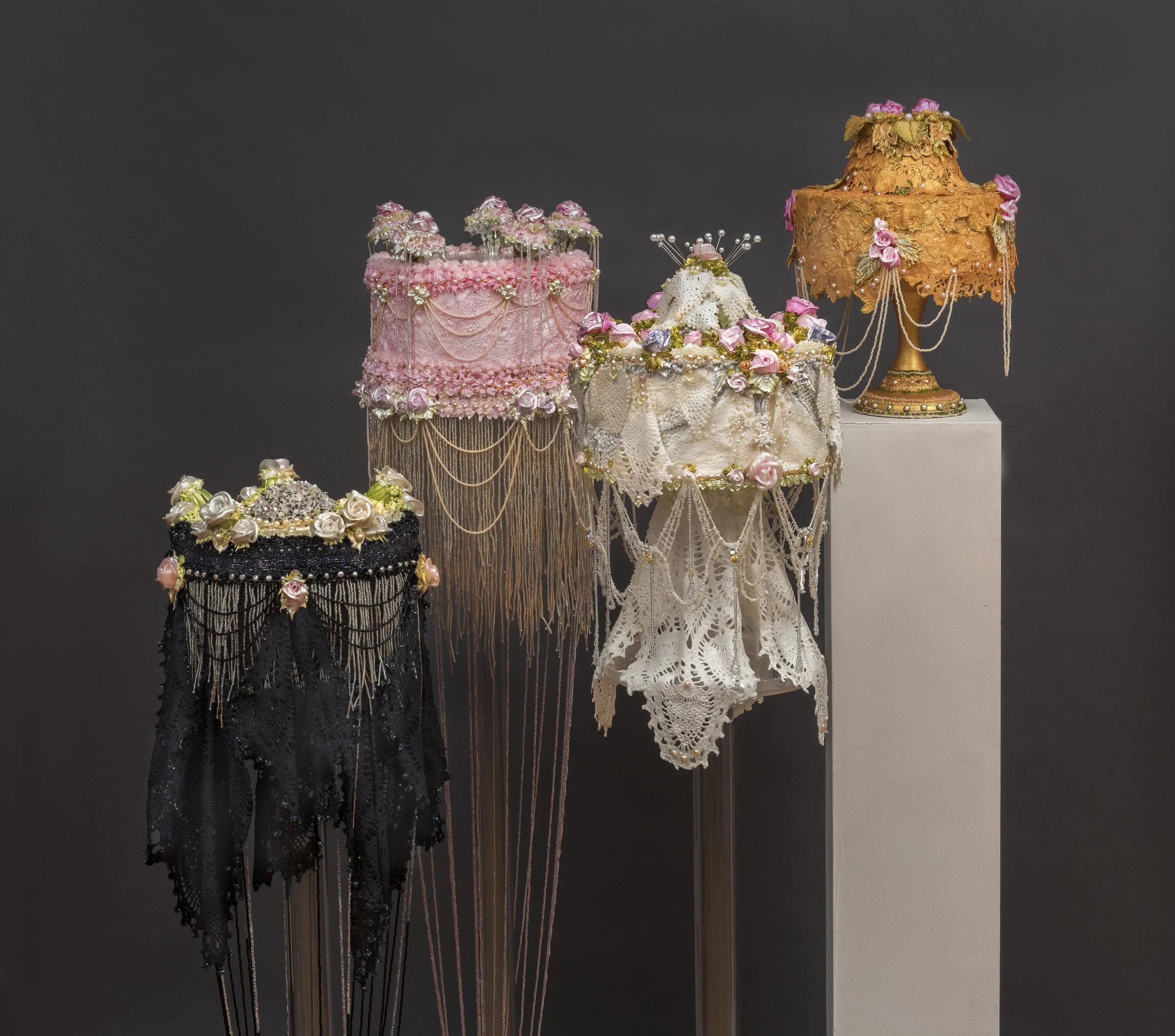 Cakes, 2018, acrylic and mixed media, each approximately 9 inches diameter