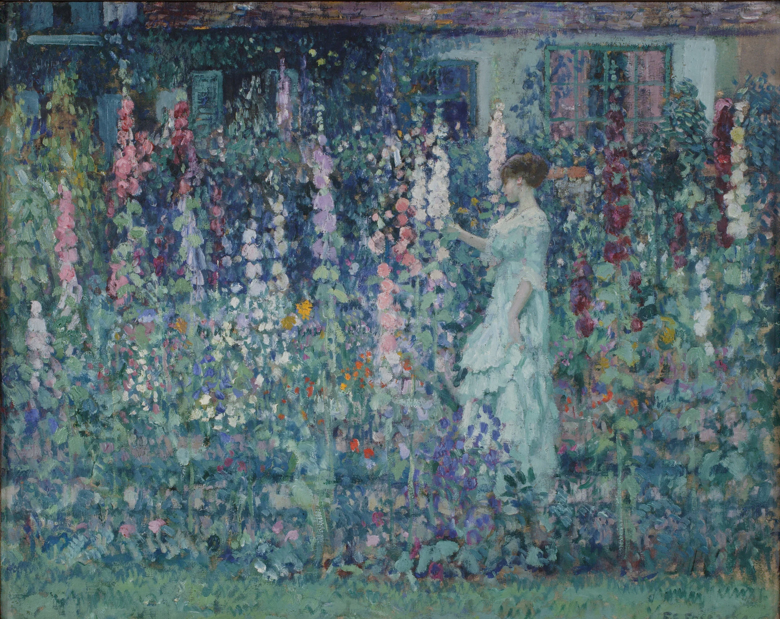 Frederick Carl Frieseke (1874-1939), Hollyhocks , by 1911 Oil on canvas, 25 ½ × 32 in. NA diploma presentation, November 2, 1914