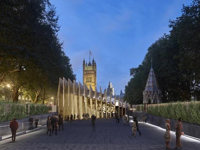 A rendering shows the David Adjaye-designed, UK Holocaust Memorial. Photo: Courtesy of the UK Holocaust Memorial