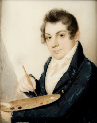 Samuel F. B. Morse , Self-Portrait , c. 1809 Watercolor on ivory, 3 ¼ x 2 ⅝ in. National Academy of Design, New York Gift of Samuel P. Avery, John G. Brown, Thomas B. Clarke, Lockwood de Forest, Daniel Huntington, James C. Nicoll, and Harry W. Watrous, 1900.
