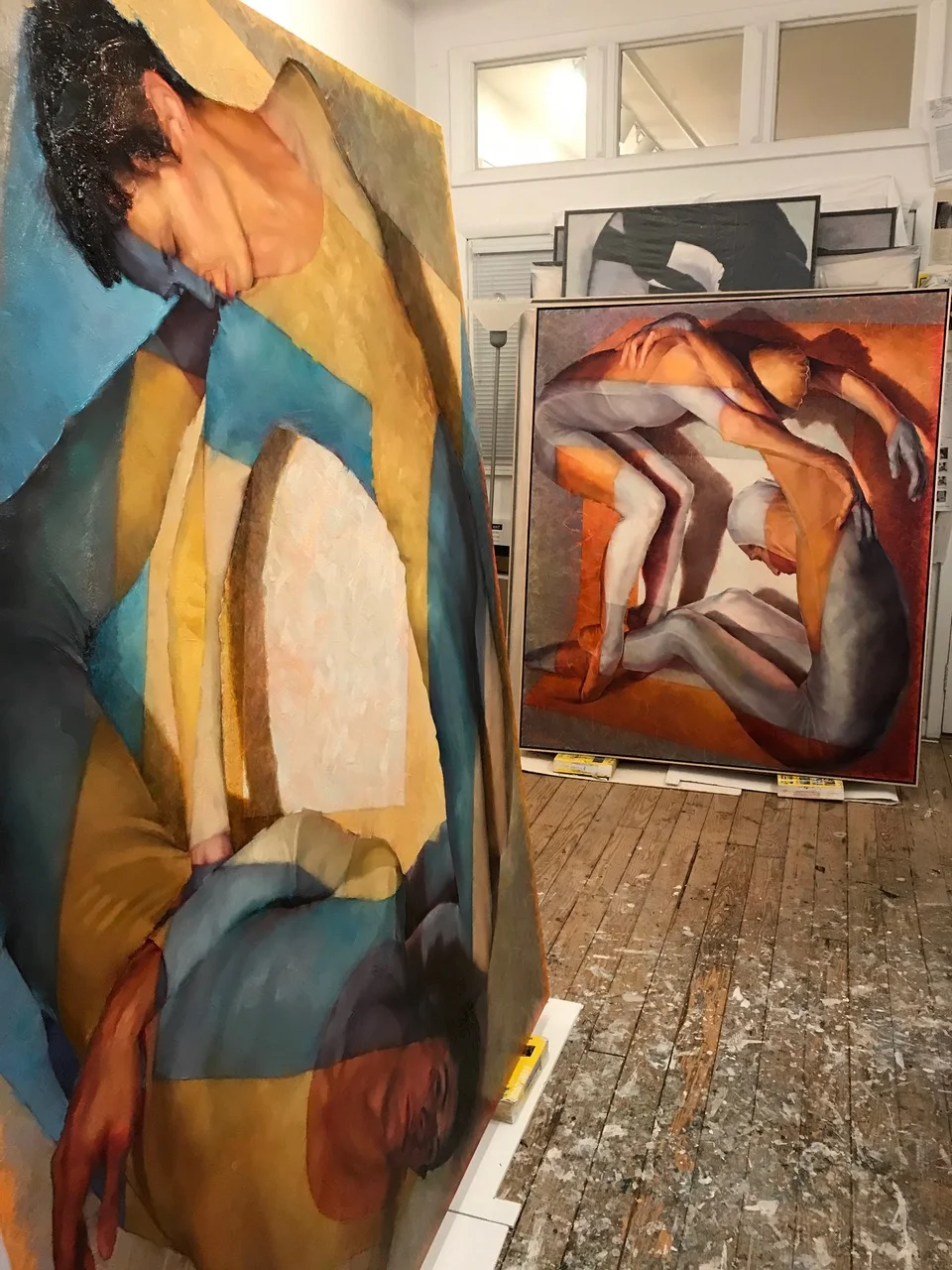 Lorraine Shemesh Studio Shot with the paintings SWAY and ACCORDION