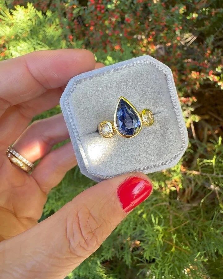 My Bohemia Dreams Blue. She&rsquo;s a real statement and so dreamy ✨🌙 she&rsquo;s available on my website 
.
.
.
#bluesapphires #madeincanada #handmade #madeinvancouver #vancouvercustomjewellery