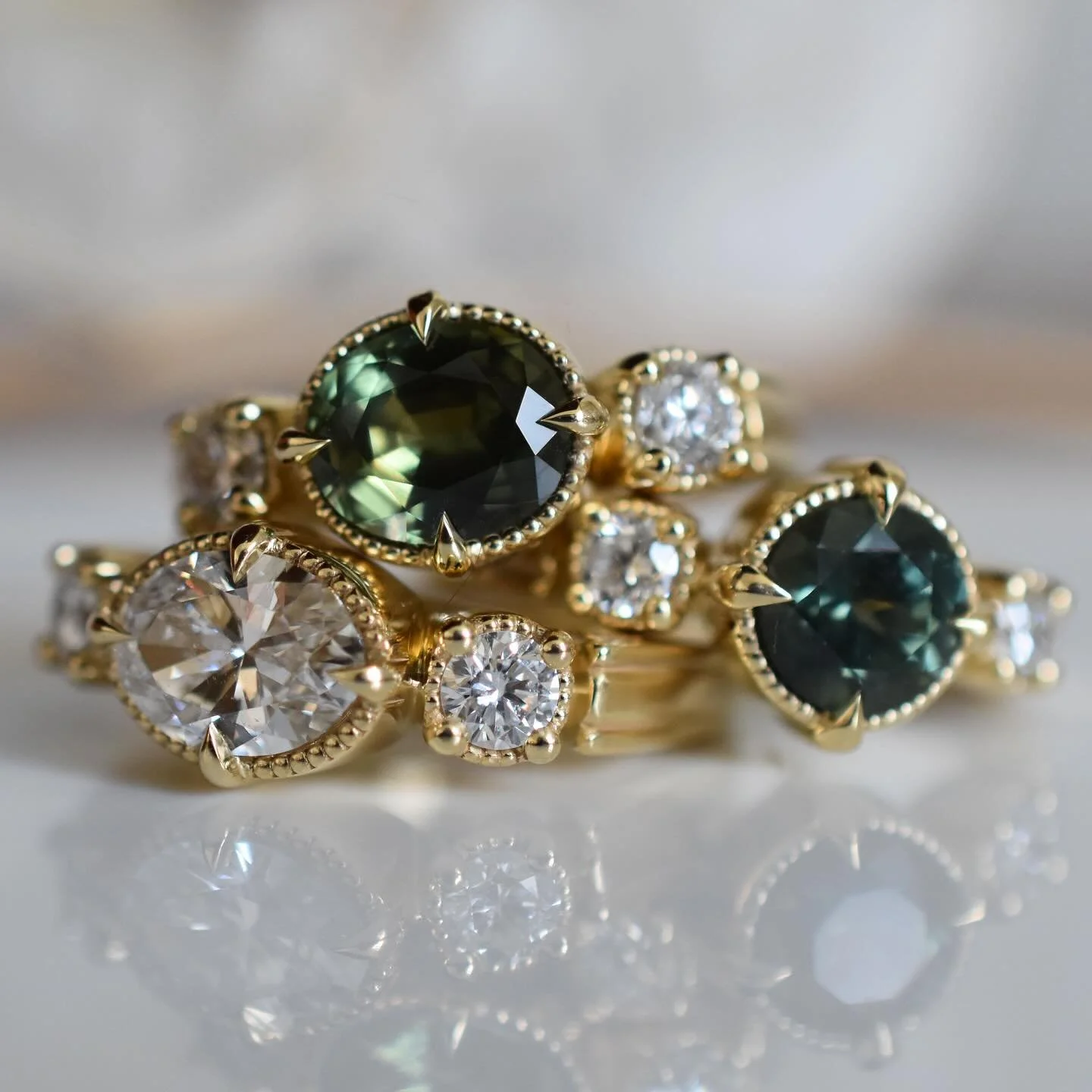 I made a small collection of antique inspired engagement rings. Usually I roll them out one by one, but I thought I&rsquo;d switch things up and roll them out as a group-mostly because I love that first picture 💛 
Like I&rsquo;ve been saying the las