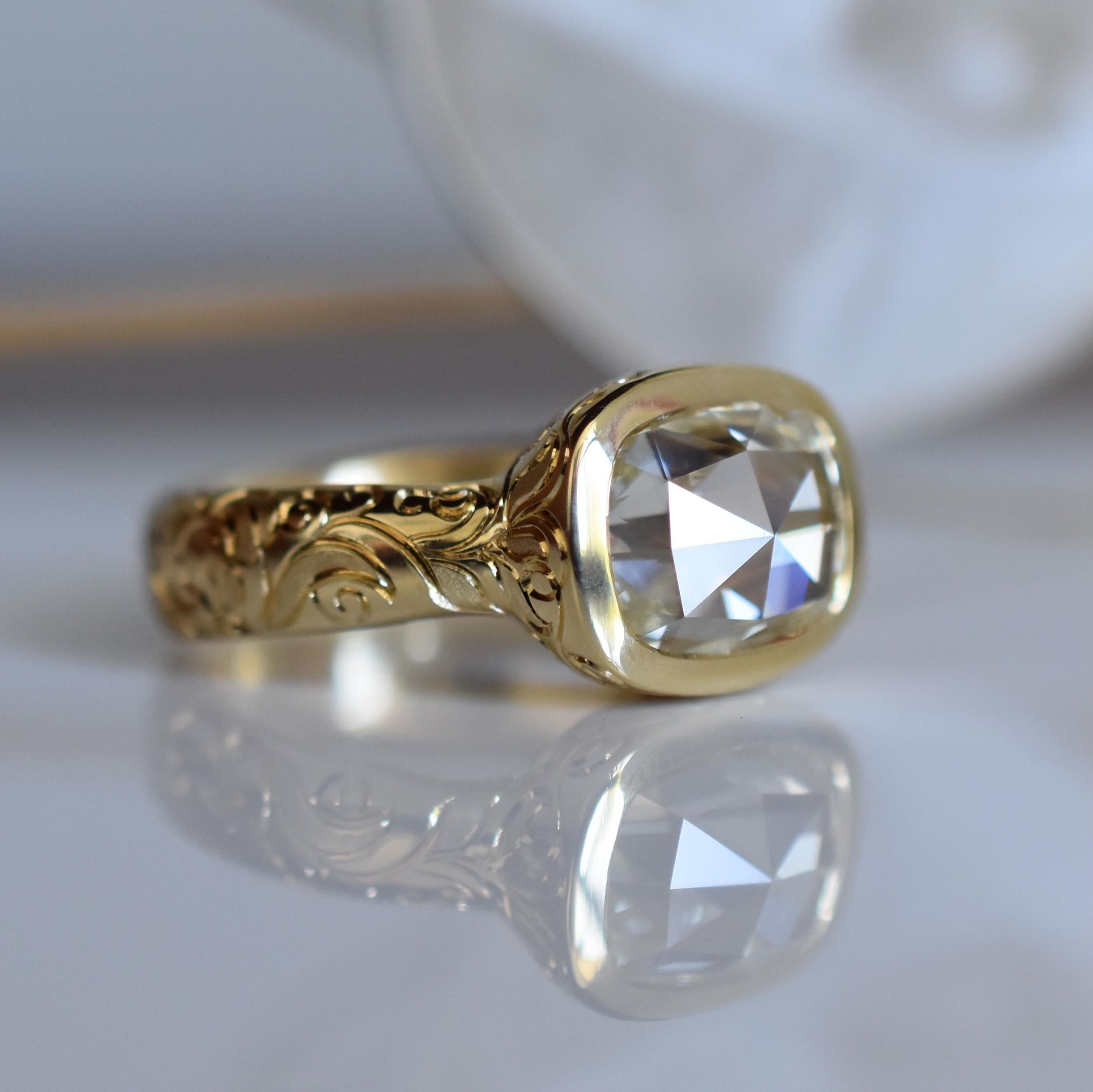 Sale Announcement! Sublime Cushion will be 10% off the listed price for the next two weeks. After two weeks, if she has not sold I will have to take her apart and give the stone back. Will I be a bit heartbroken? Probably, but this ring and this coll