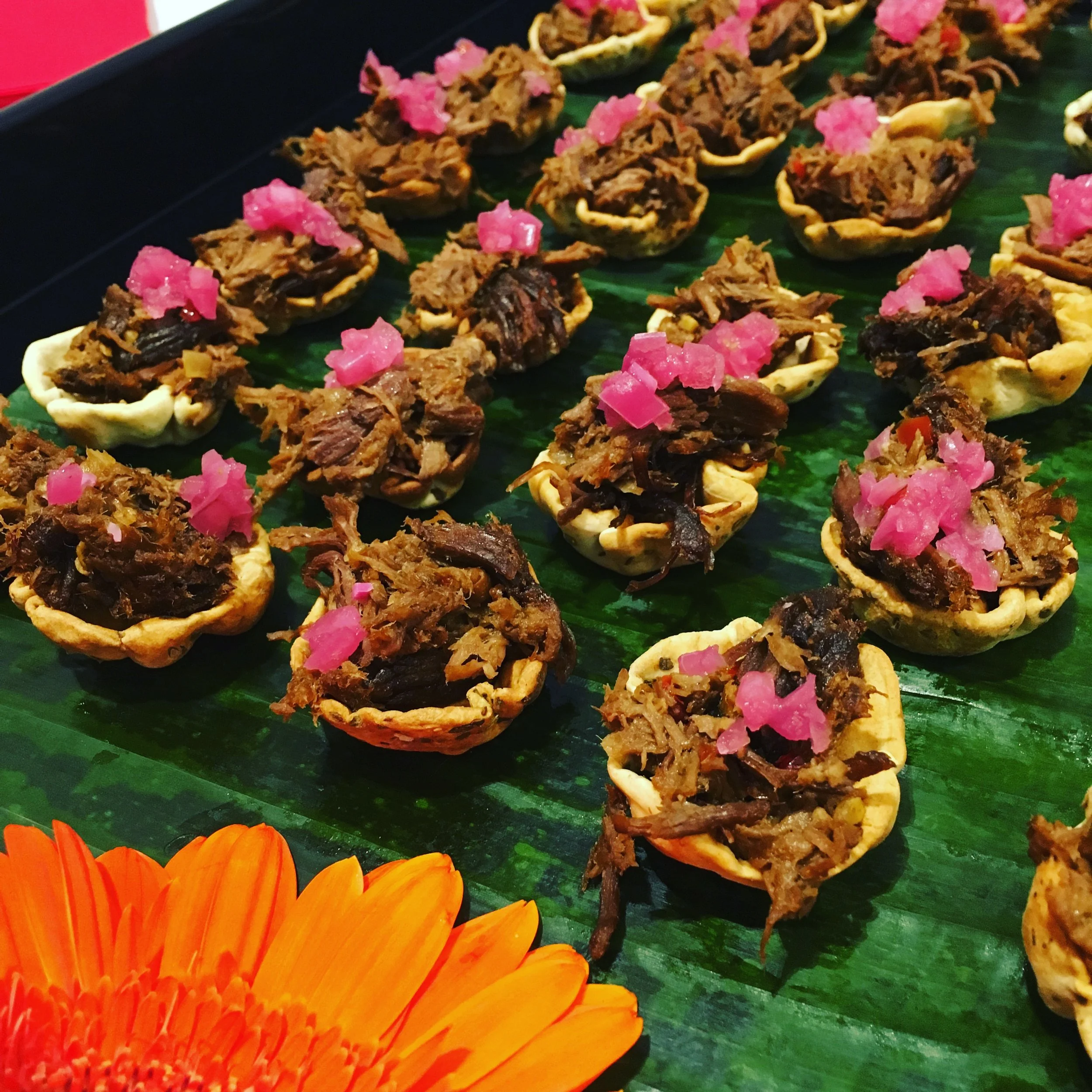 Pulled Beef + Pickled Red Onion in Tortilla Bsket