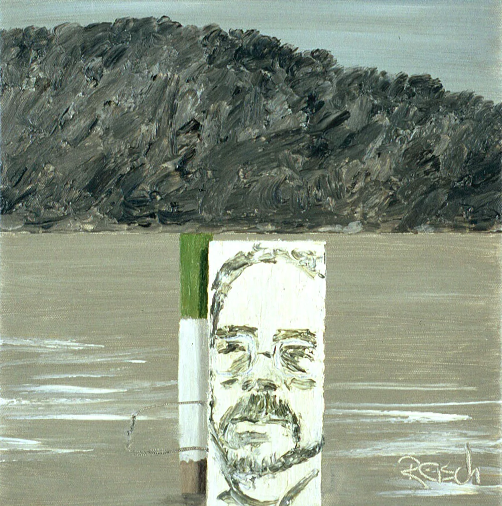 Fig. 1 Marker with portrait -2000- oil on canvas 30x30cm