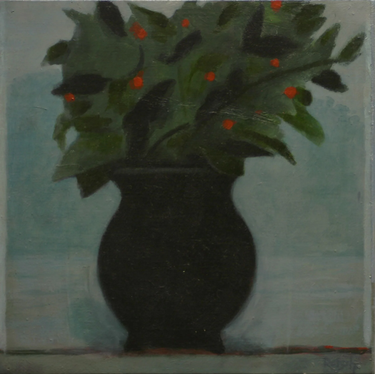 Black vase - oil on primed paper-30x30cm