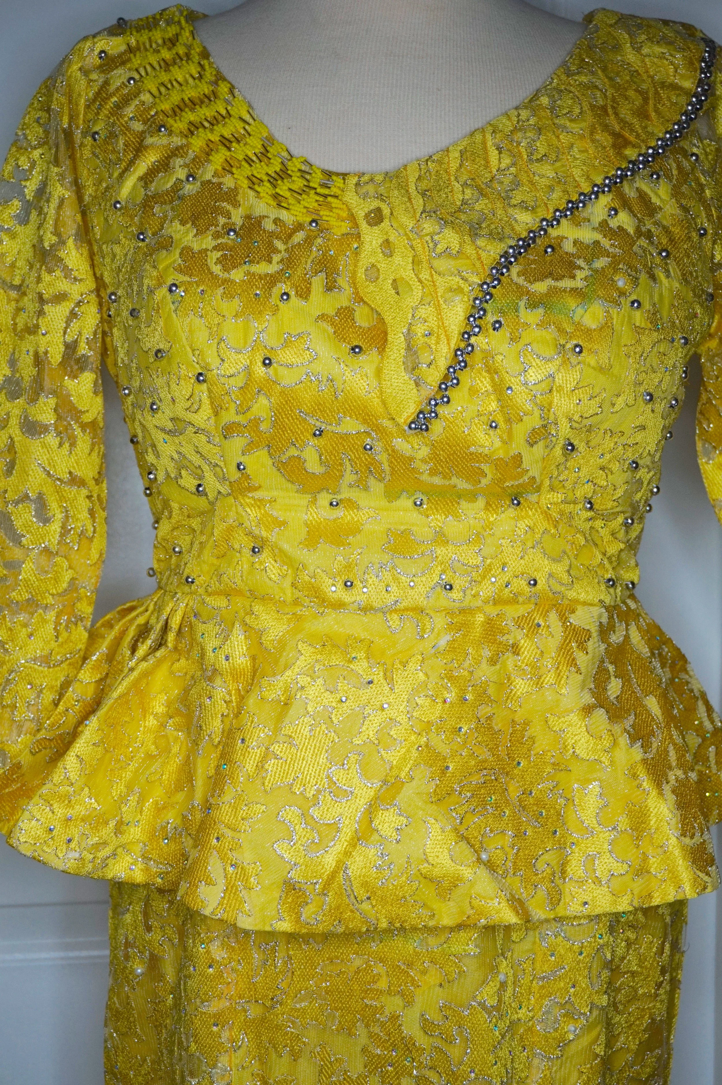 YELLOW PEPLUM LACE DRESS  African Fashion