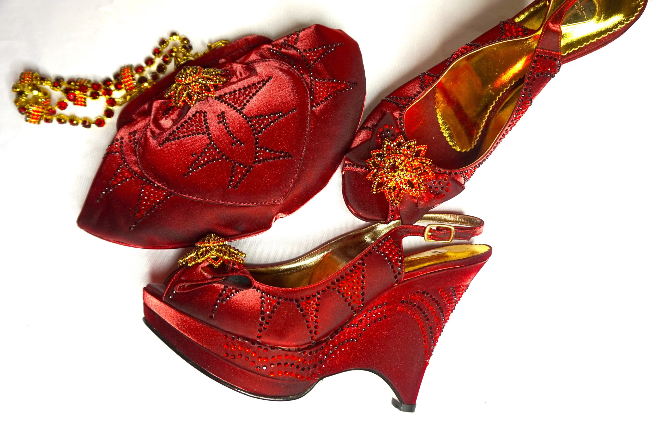 BURGUNDY 'VELVET WINE' WEDGE S&B Set — African Fashion