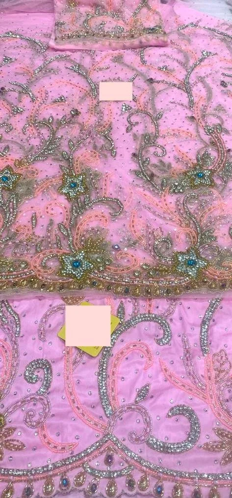 Baby Pink Crystal Glass Stone Raw Silk George Material