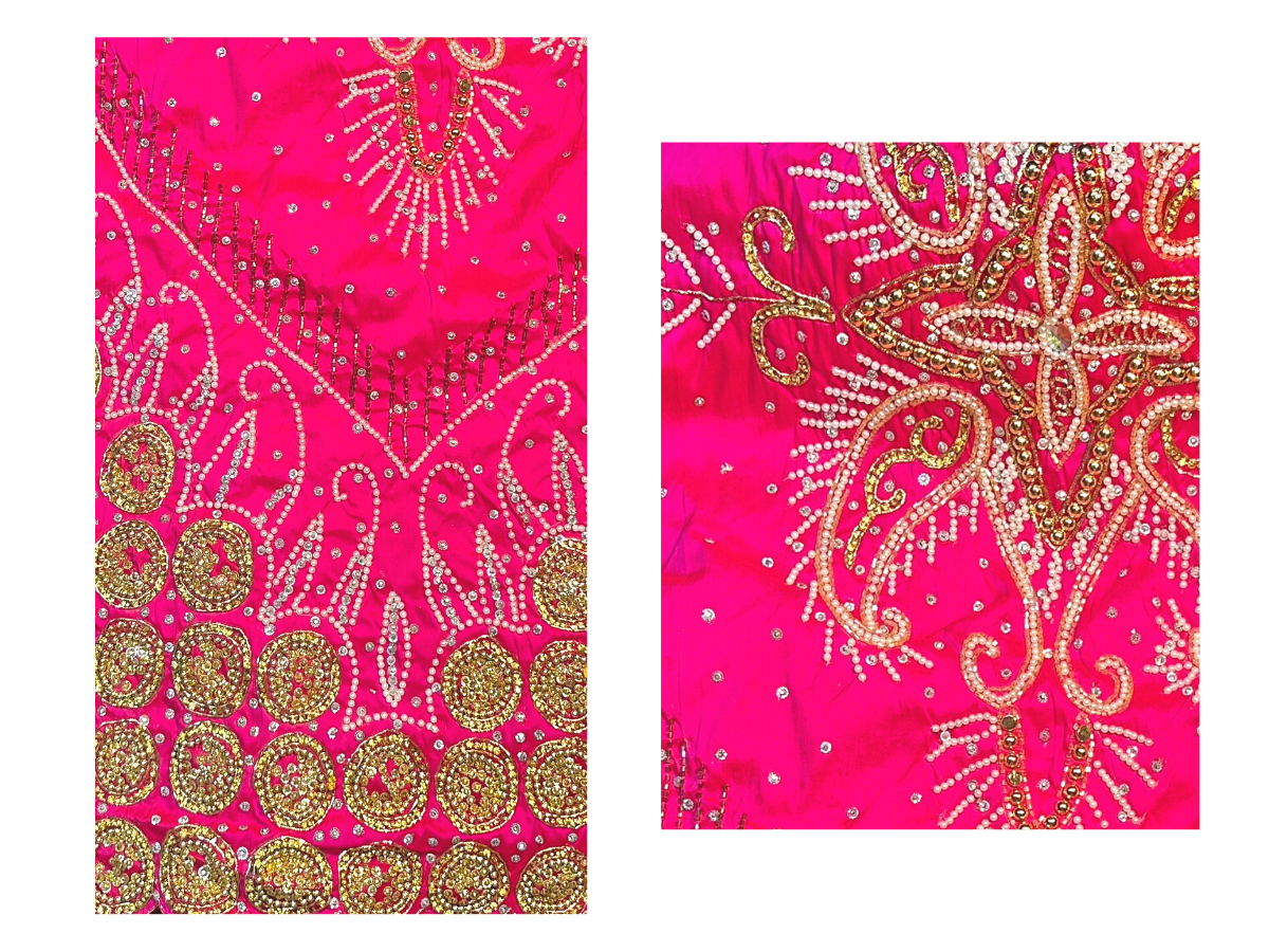 Hot Pink Gold Beaded Raw Silk George Material — African Fashion