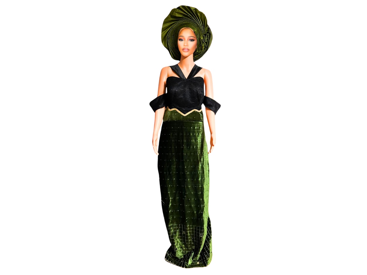 OLIVE GREEN VELVET HALTER GOWN