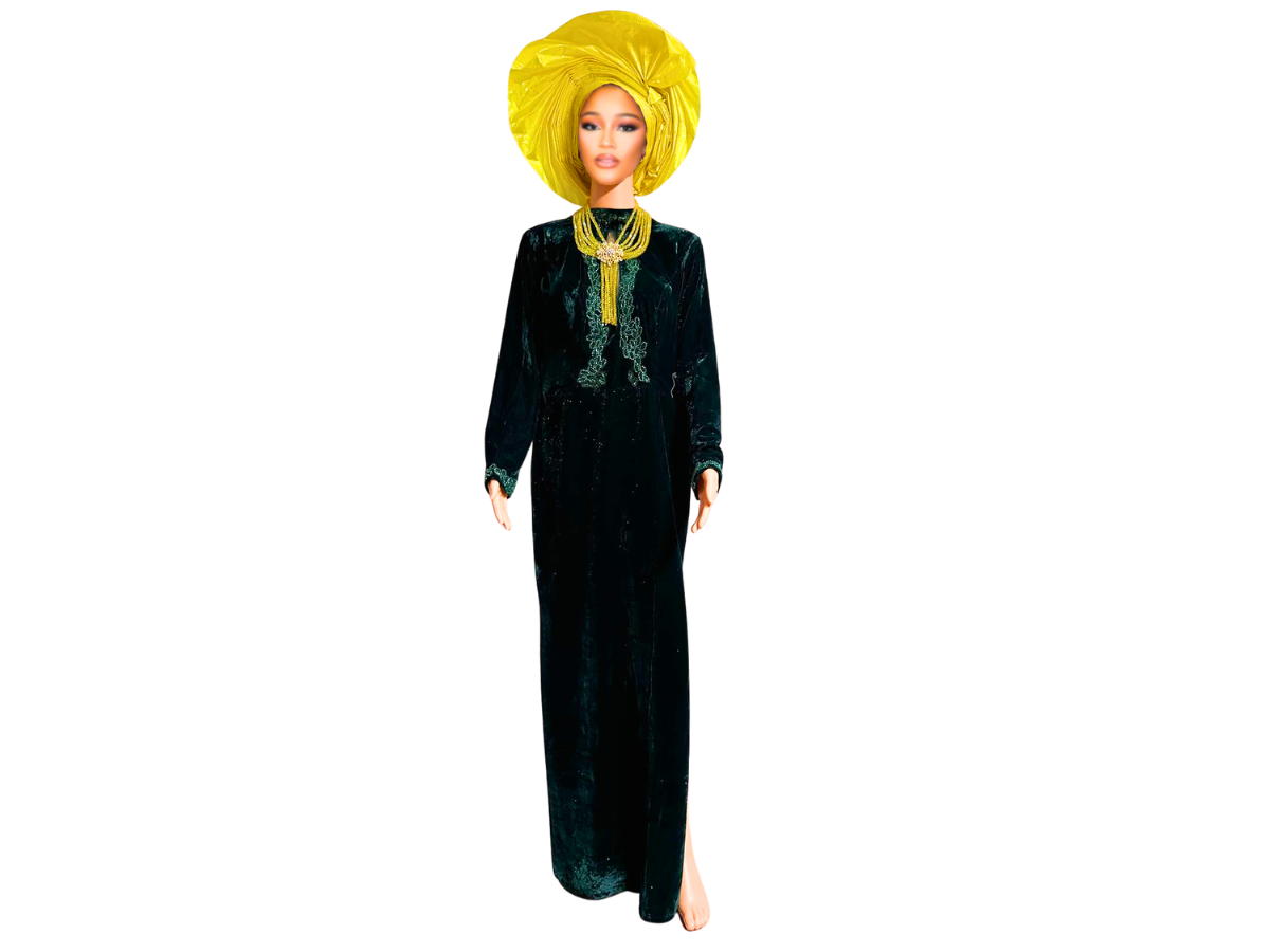EMERALD VELVET MODEST EVENING GOWN