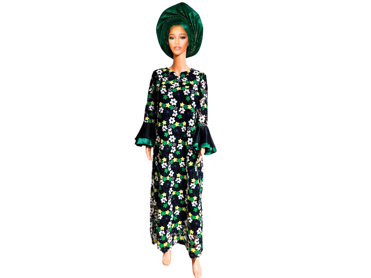 EMERALD BLOSSOM BELL SLEEVE GOWN