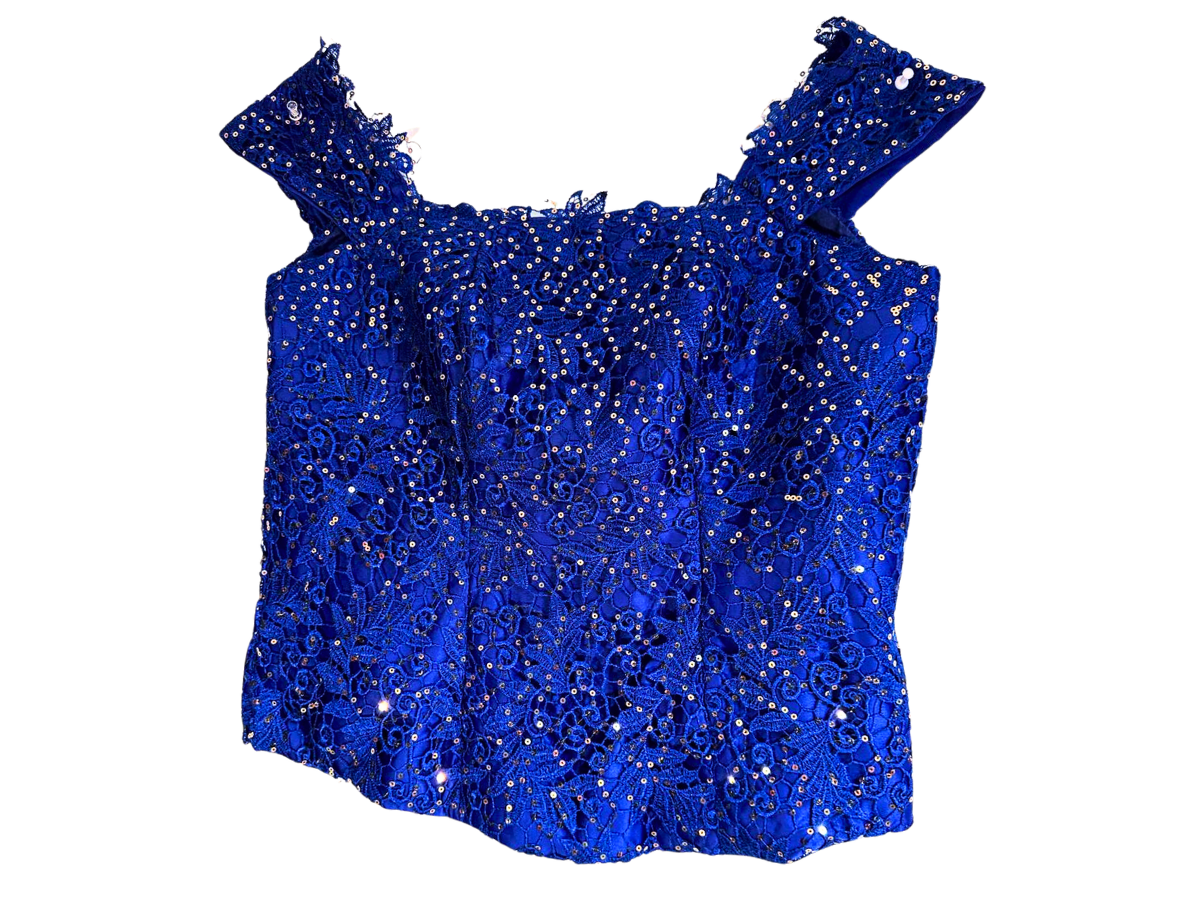 ROYAL BLUE SEQUIN LACE BLOUSE