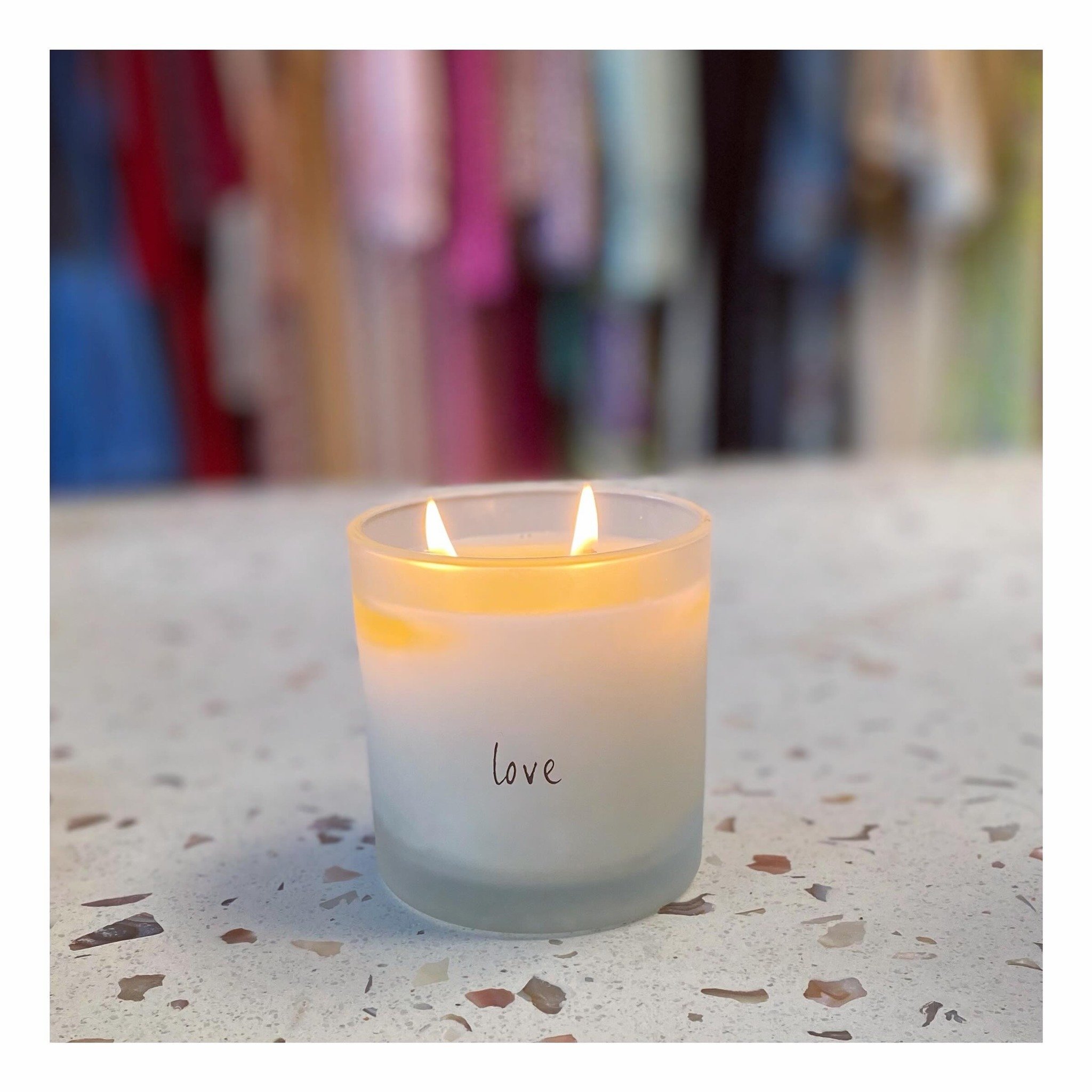 Set your INTENTION &bull; light your CANDLE + change the ENERGY around you!  #peaceloveandwisdom #intentioncandles LOVE ~ tuberose orange coconut + musk double wicked hand poured soy INTENTION CANDLES #setintentions #iloveyou