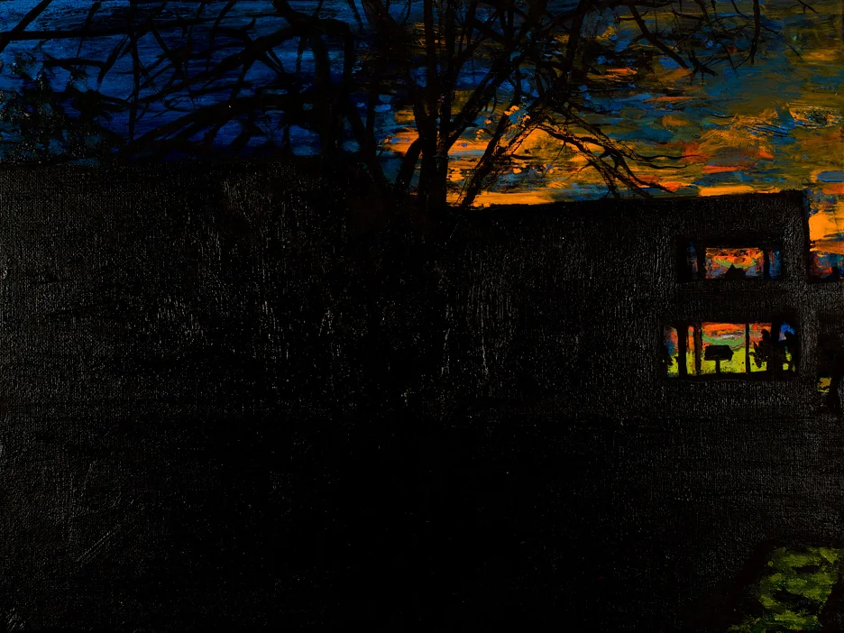 Twilight Mandel House, 2015 oil 20 x 24 inches framed