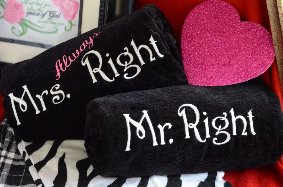 Mr. Right and Mrs. Always Right Beach Towels