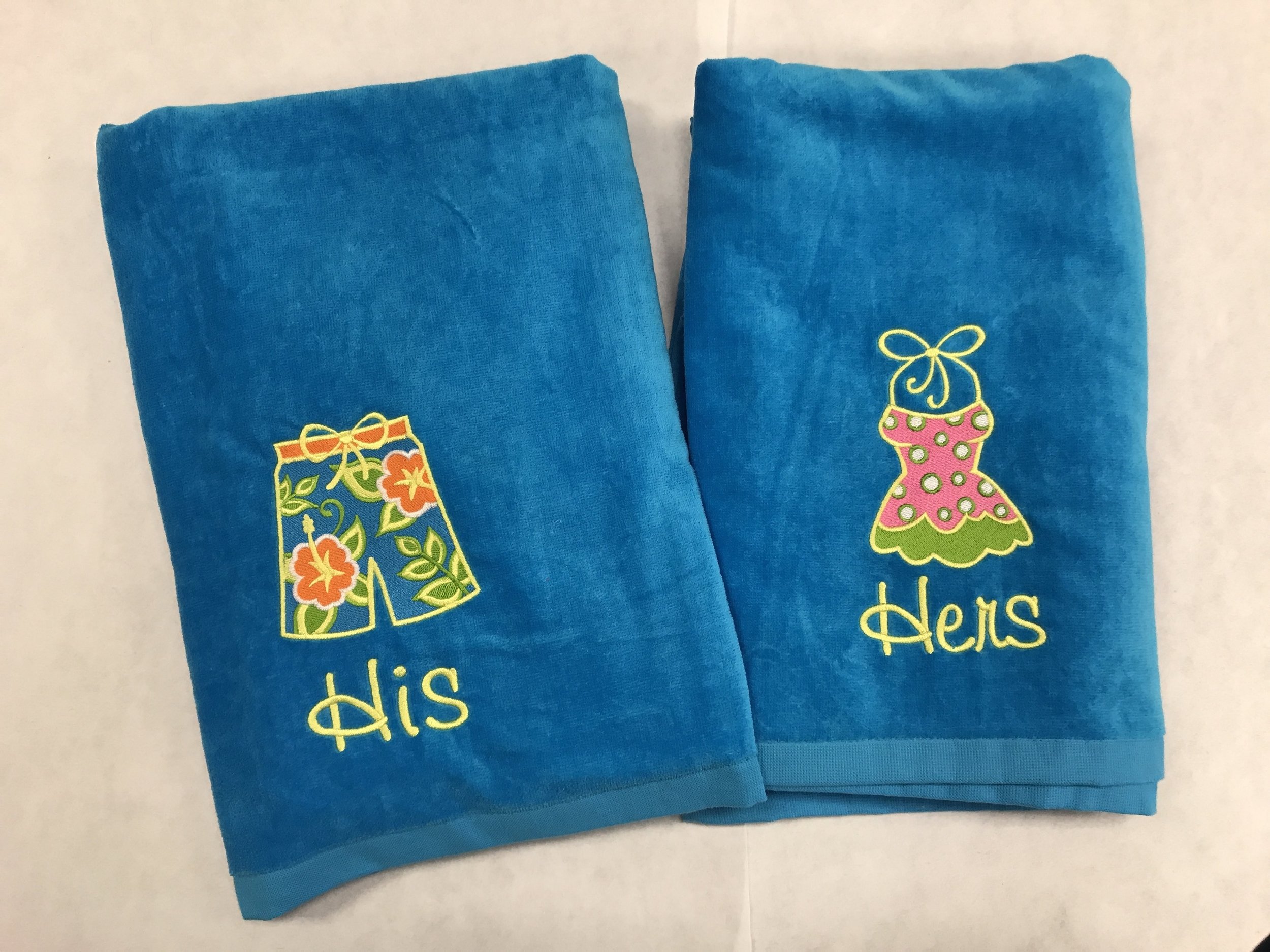 His and Hers Beach Towel Set — Embroidery From The Heart