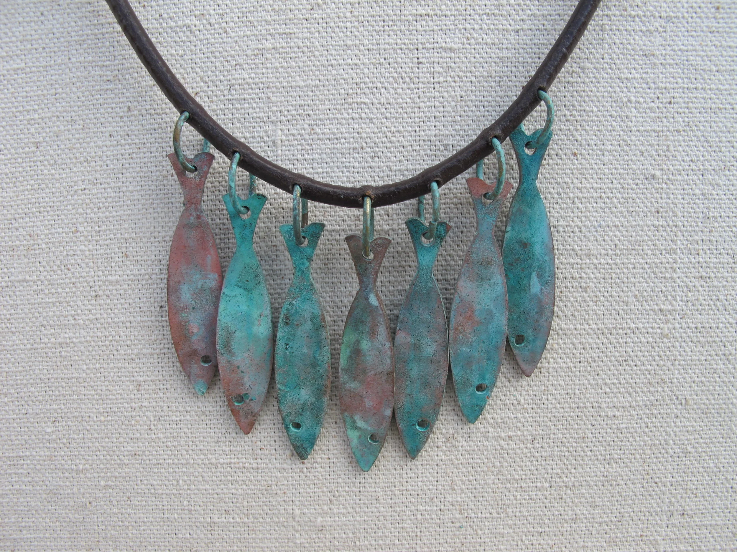 Patina Fishes Necklace Judaic Jewelry