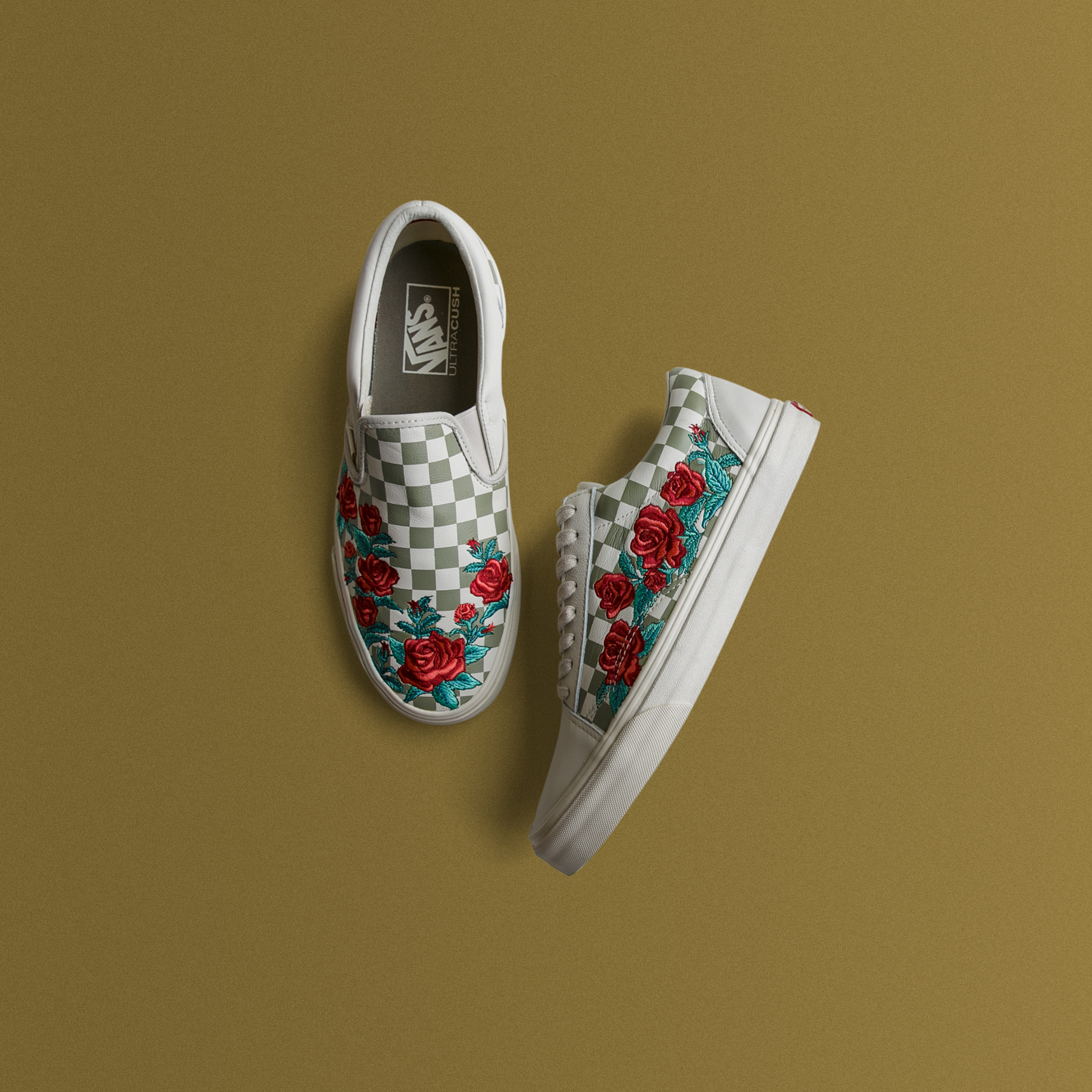 rose embroidered vans slip ons