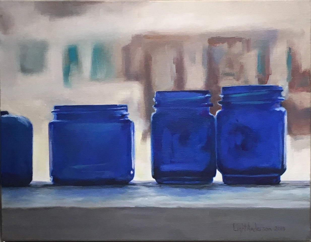 Blue Jars on Railing