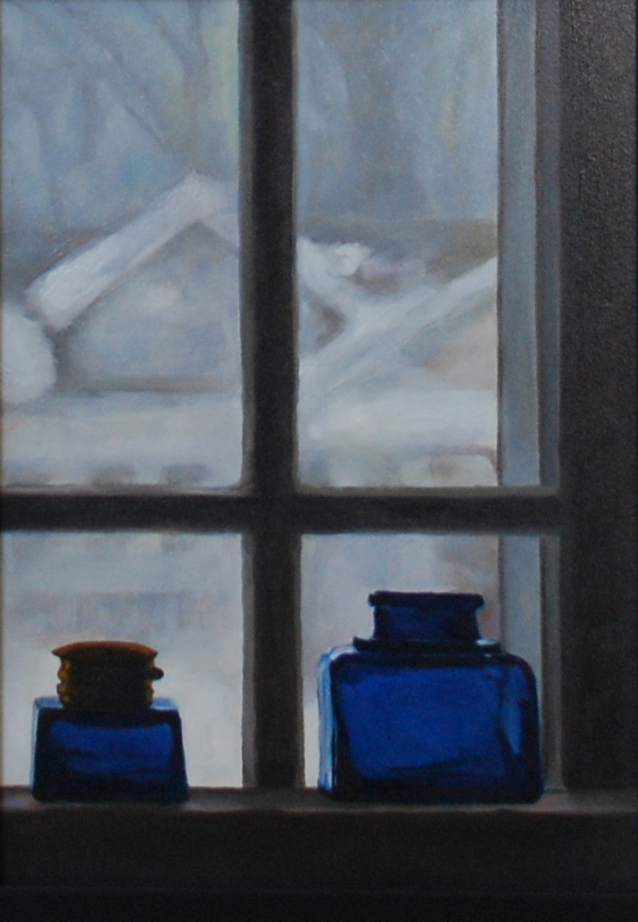 Blue Bottles on Window
