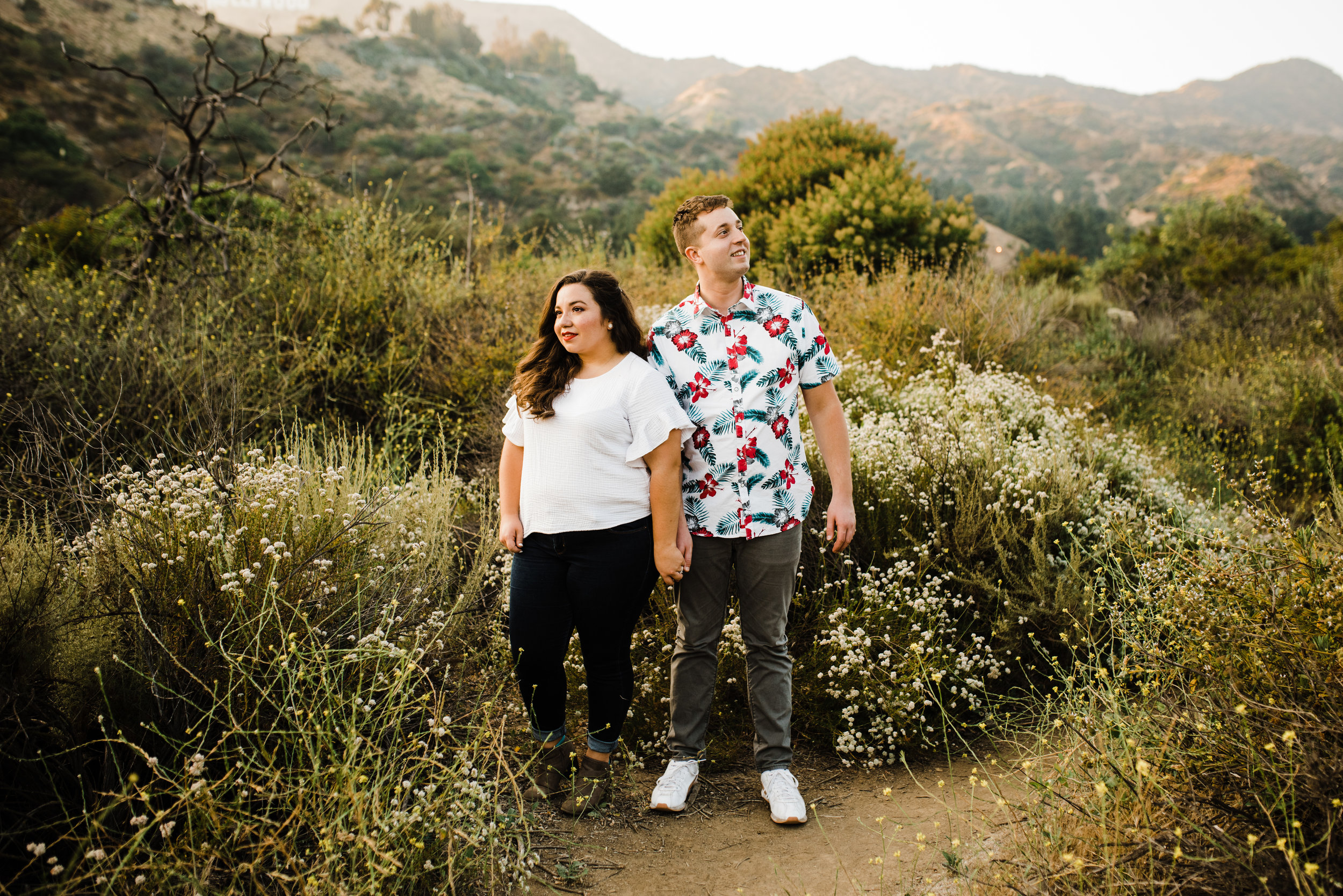 Hipster couple at Bronson Canyon for their engagement session in Los Angeles, California. 