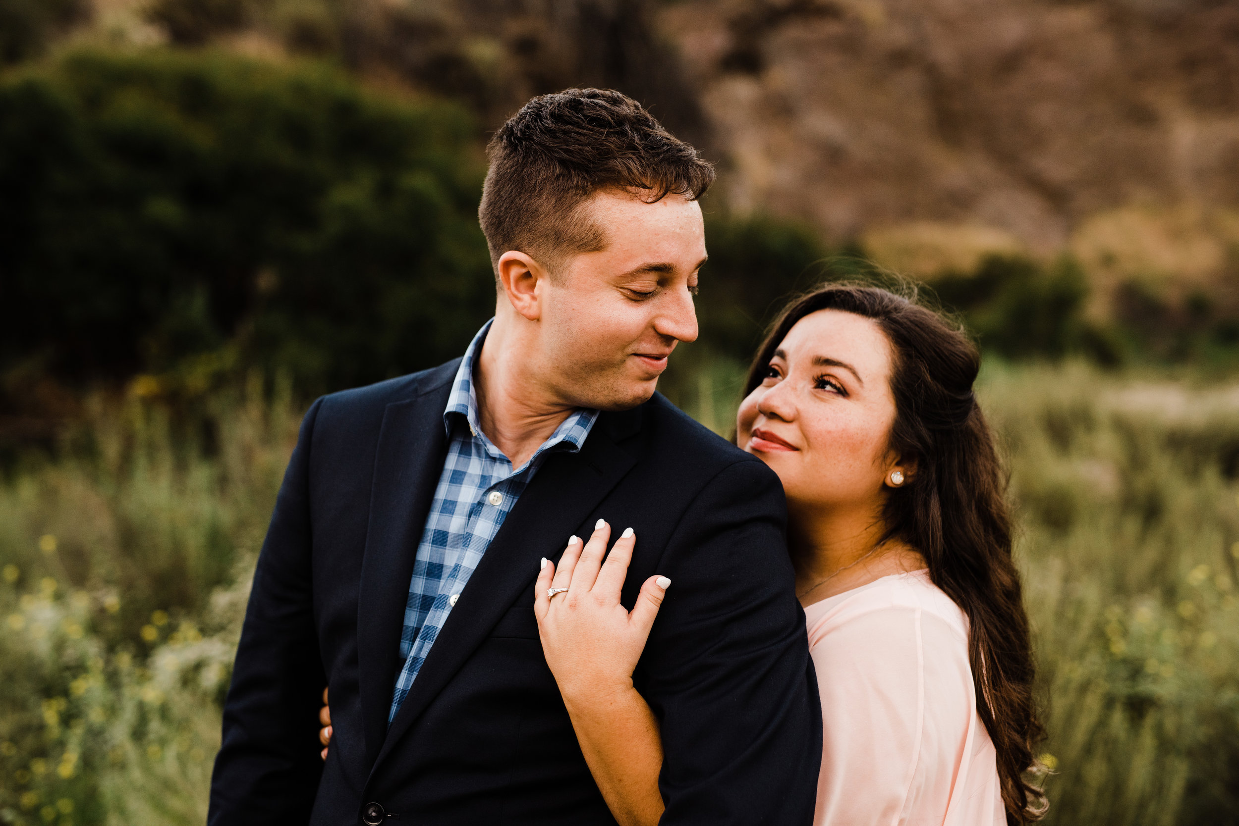 Semi-formal engagement outfits at adventurous engagement session in LA