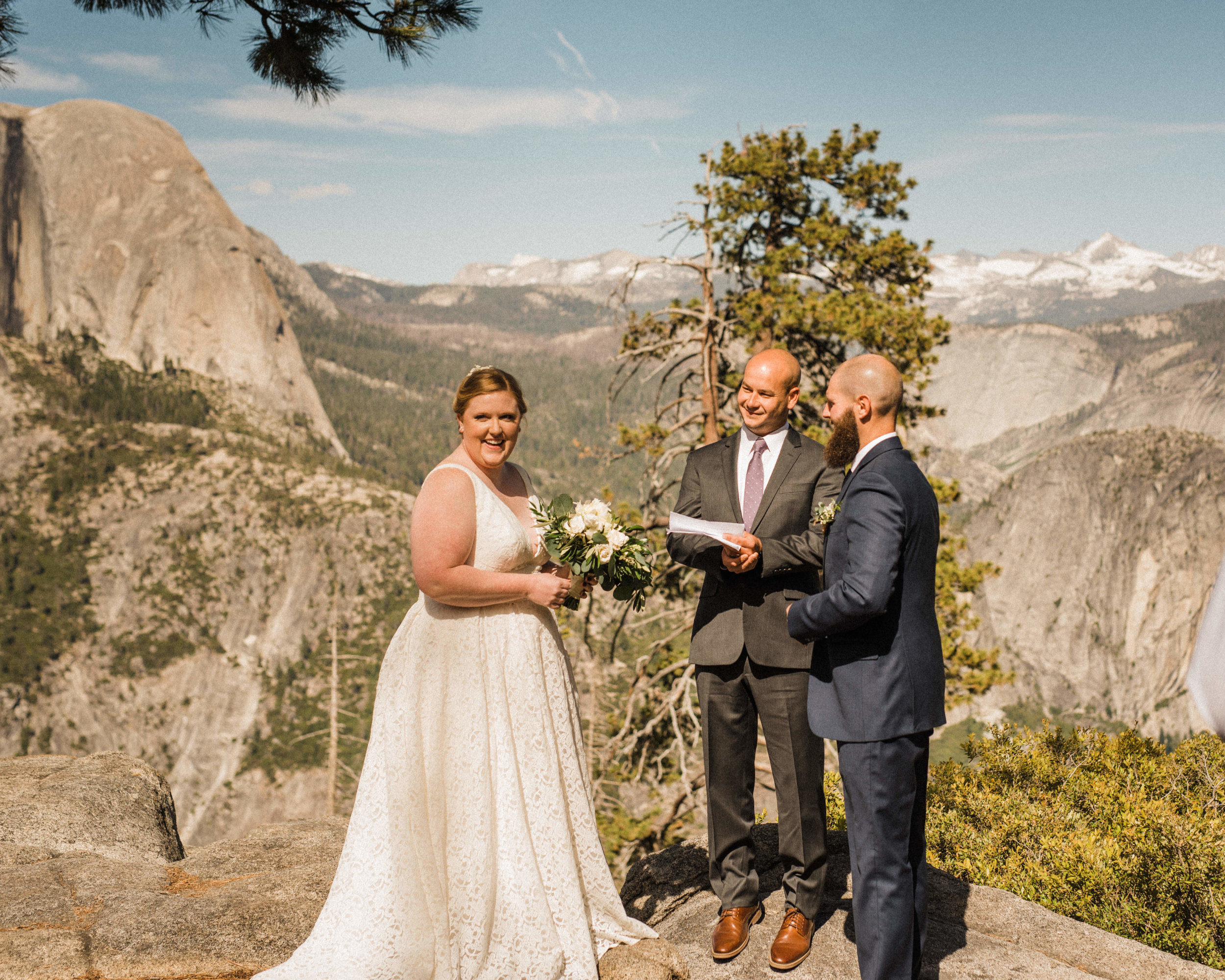 Couple and Officiant at Glacier Point Elopement in Yosemite National Park