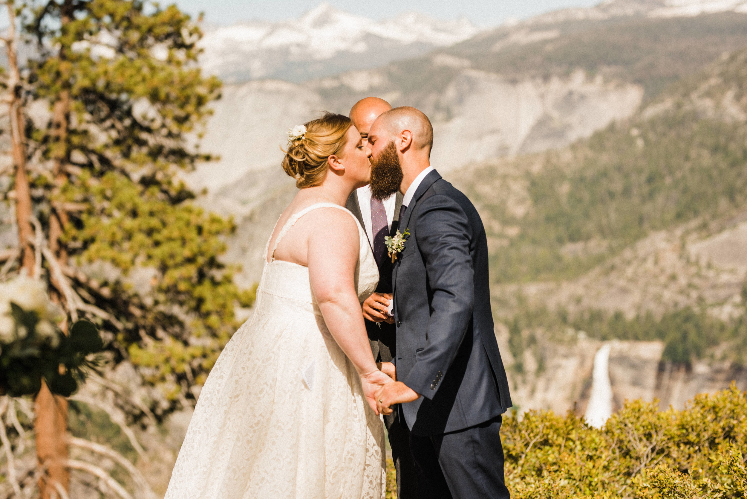 Couples First Kiss at Yosemite Elopement