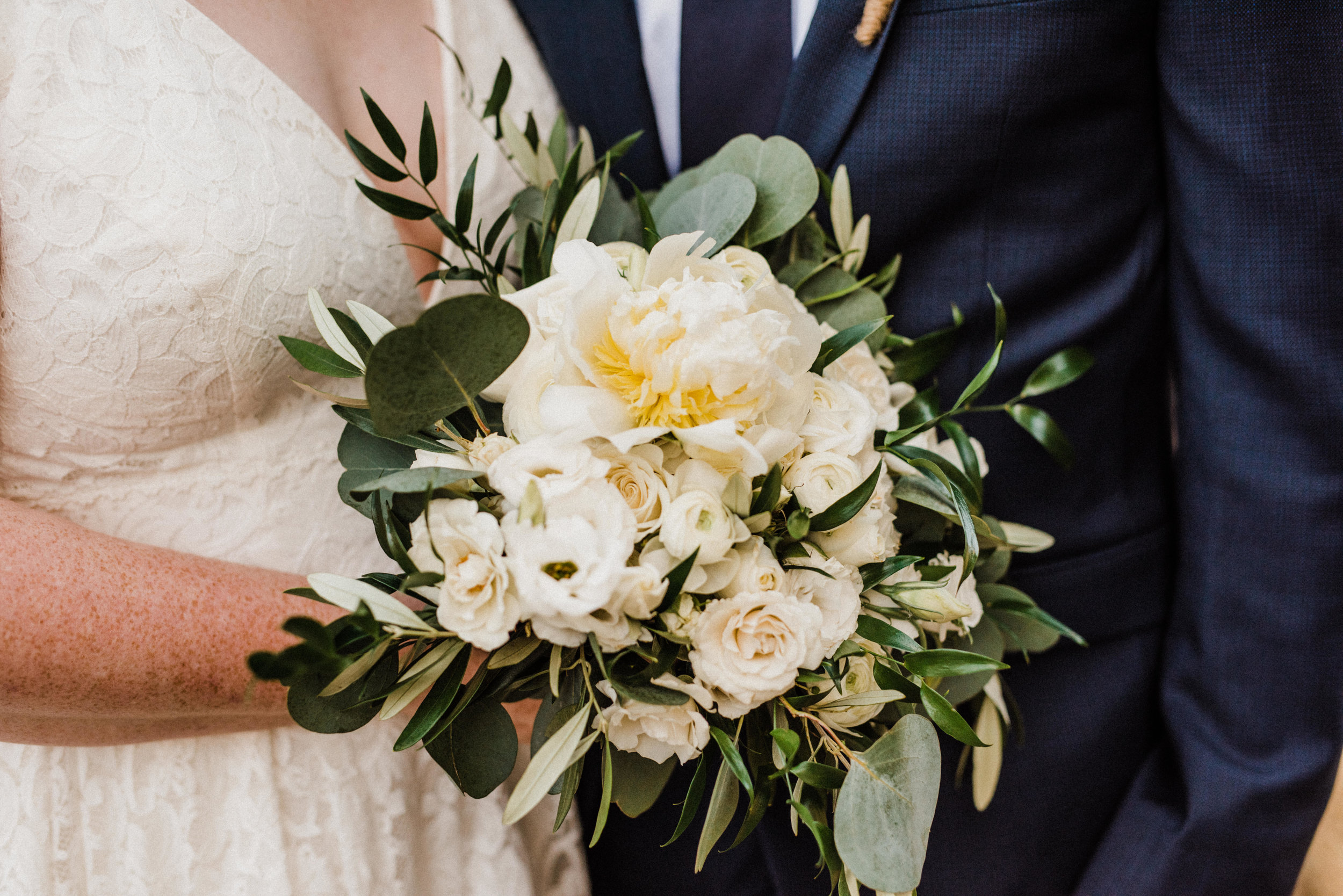 Romantic and classic green and white floral bouquet at Glacier Point elopement