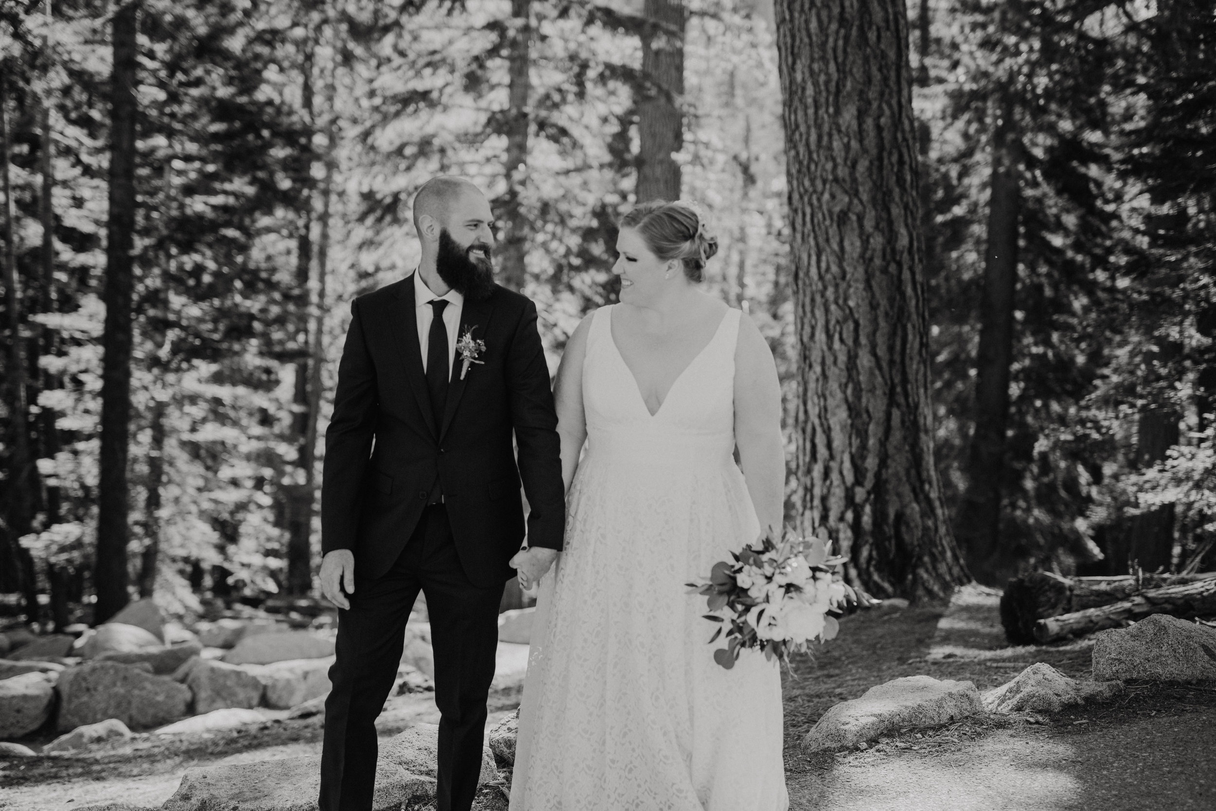 Bride and Groom laughing at Glacier Point, Yosemite Elopement