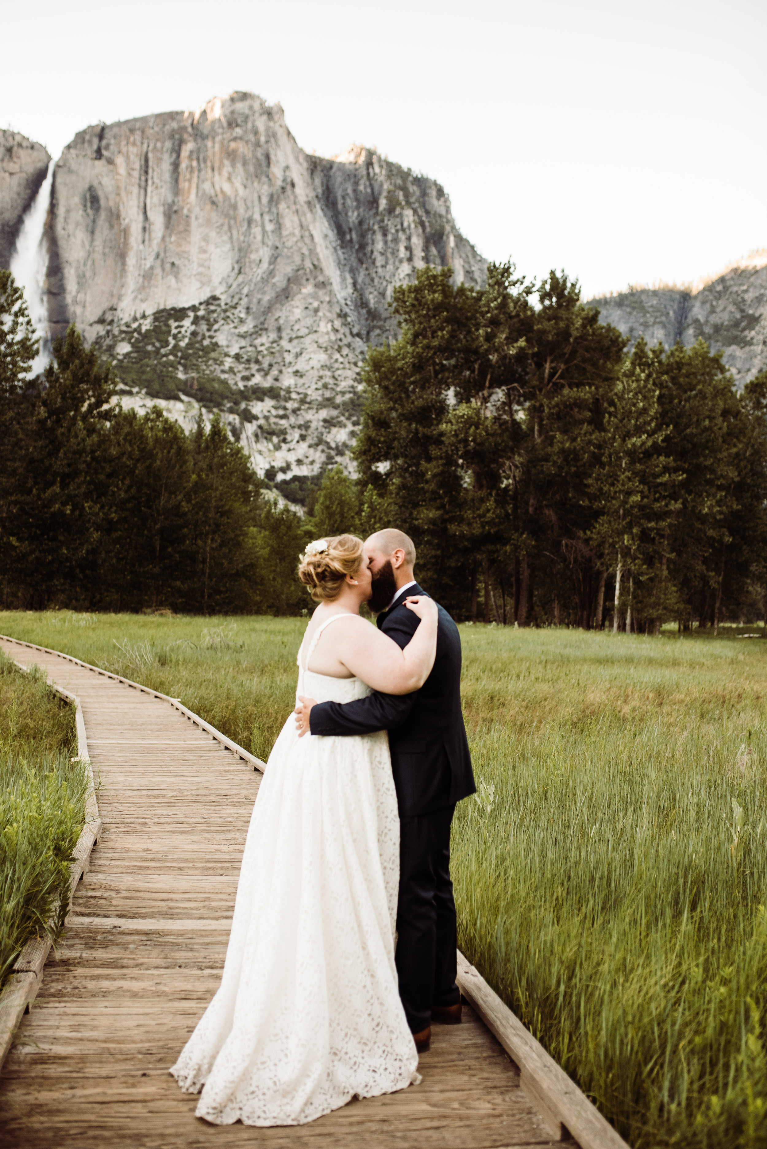 After the couple exchanged vows at Glacier Point, we took summery sunset photos in Yosemite Valley