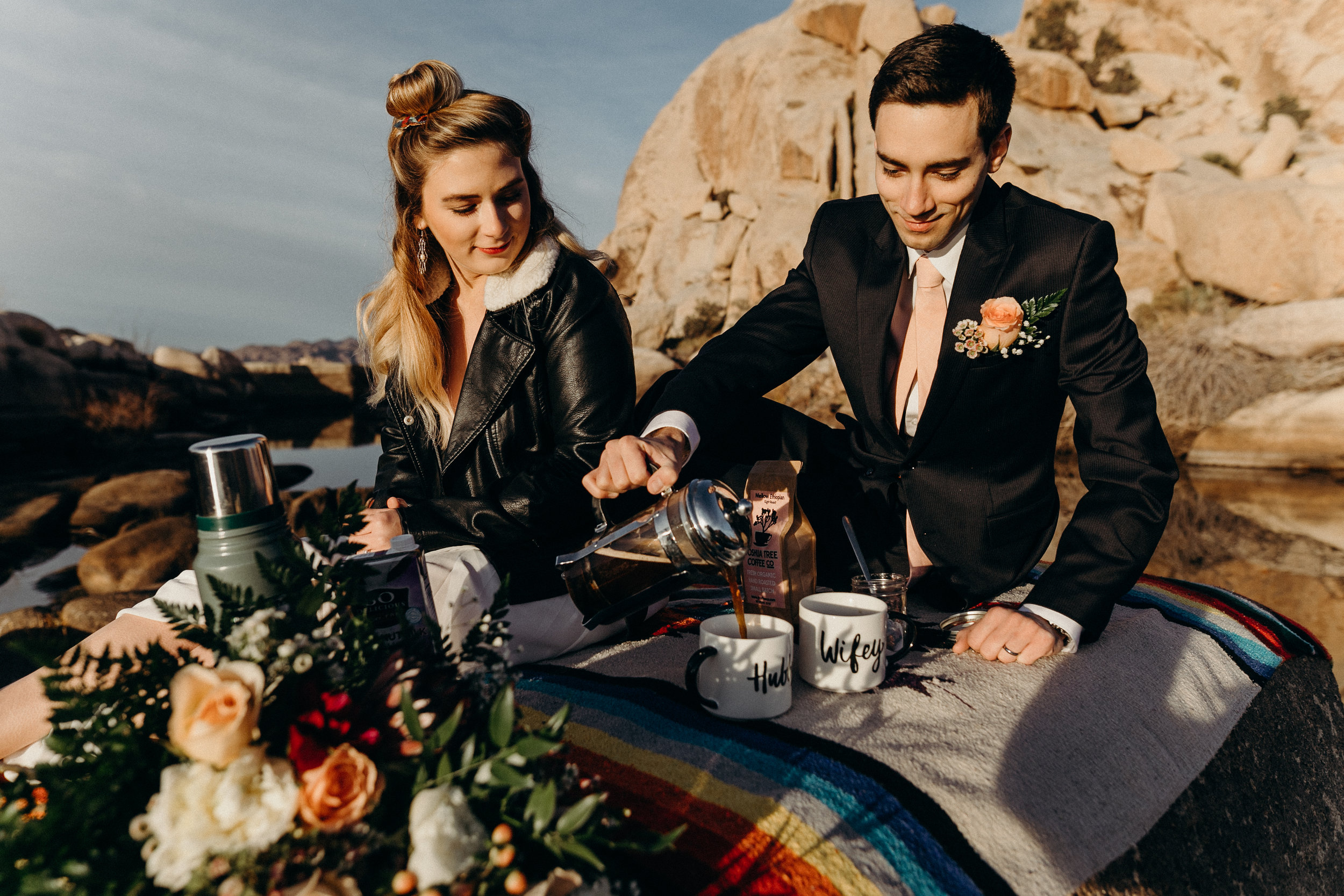 Barker Dam Elopement - Bouldertop Unity Ceremony of French Press Coffee in Joshua Tree (Copy)