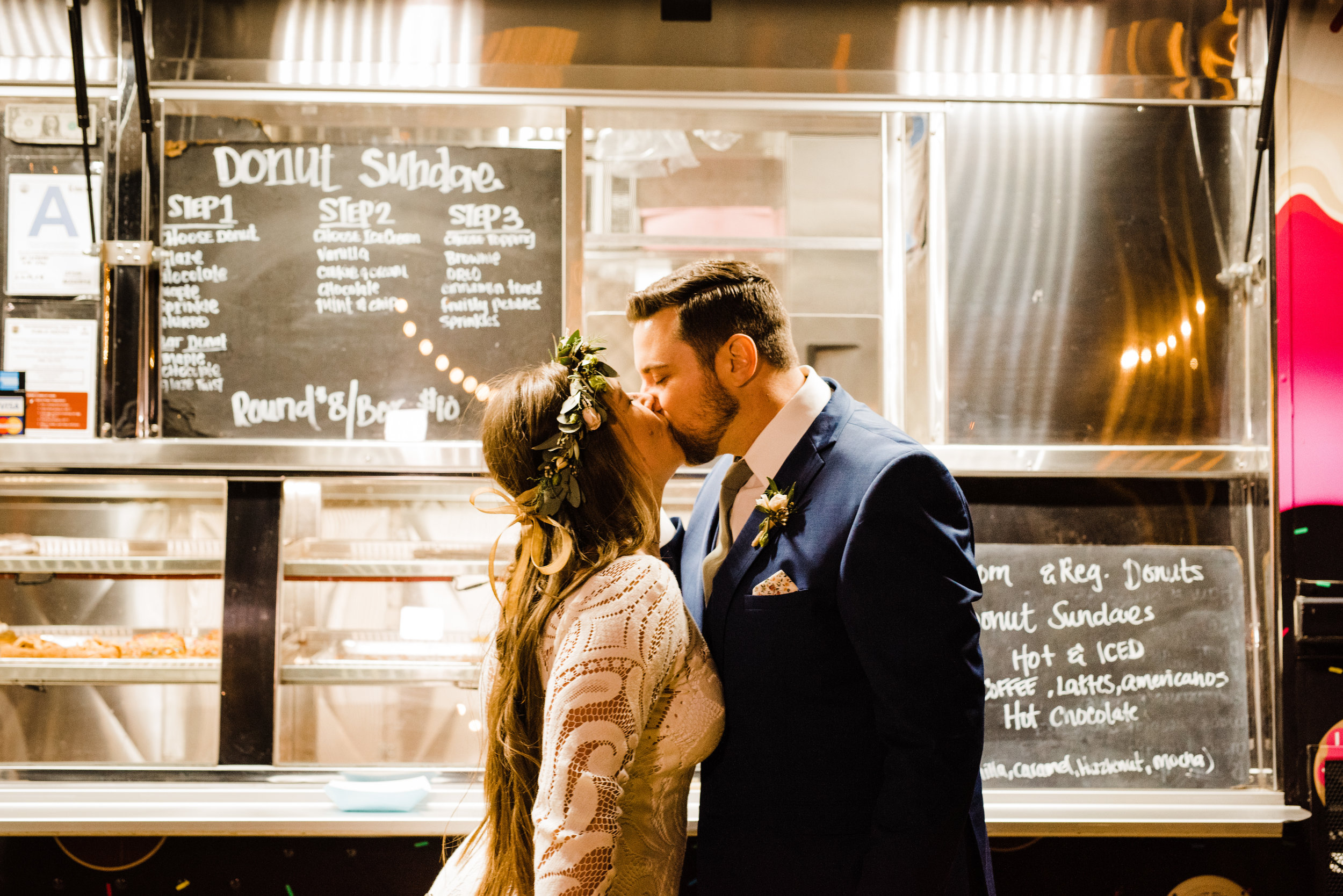 Skip the cake! Bride and Groom opt for cinnamon toast crunch donuts at their Joshua Tree wedding reception at Tumbleweed Sanctuary