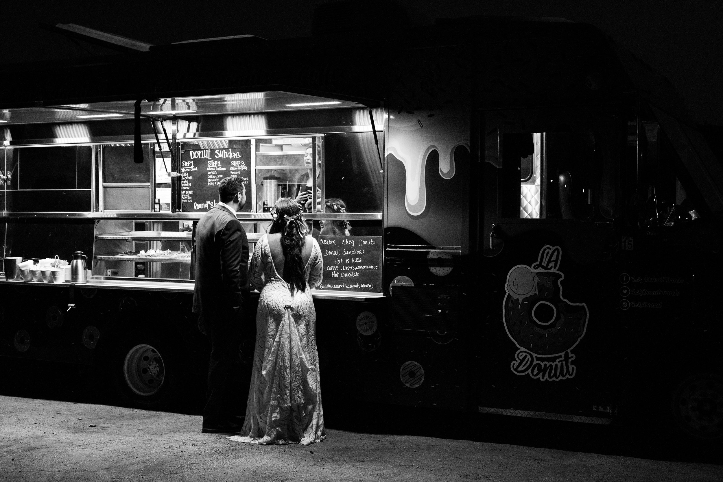Bride and Groom ordering from LA Donut Truck at Tumbleweed Sanctuary and Garden Reception