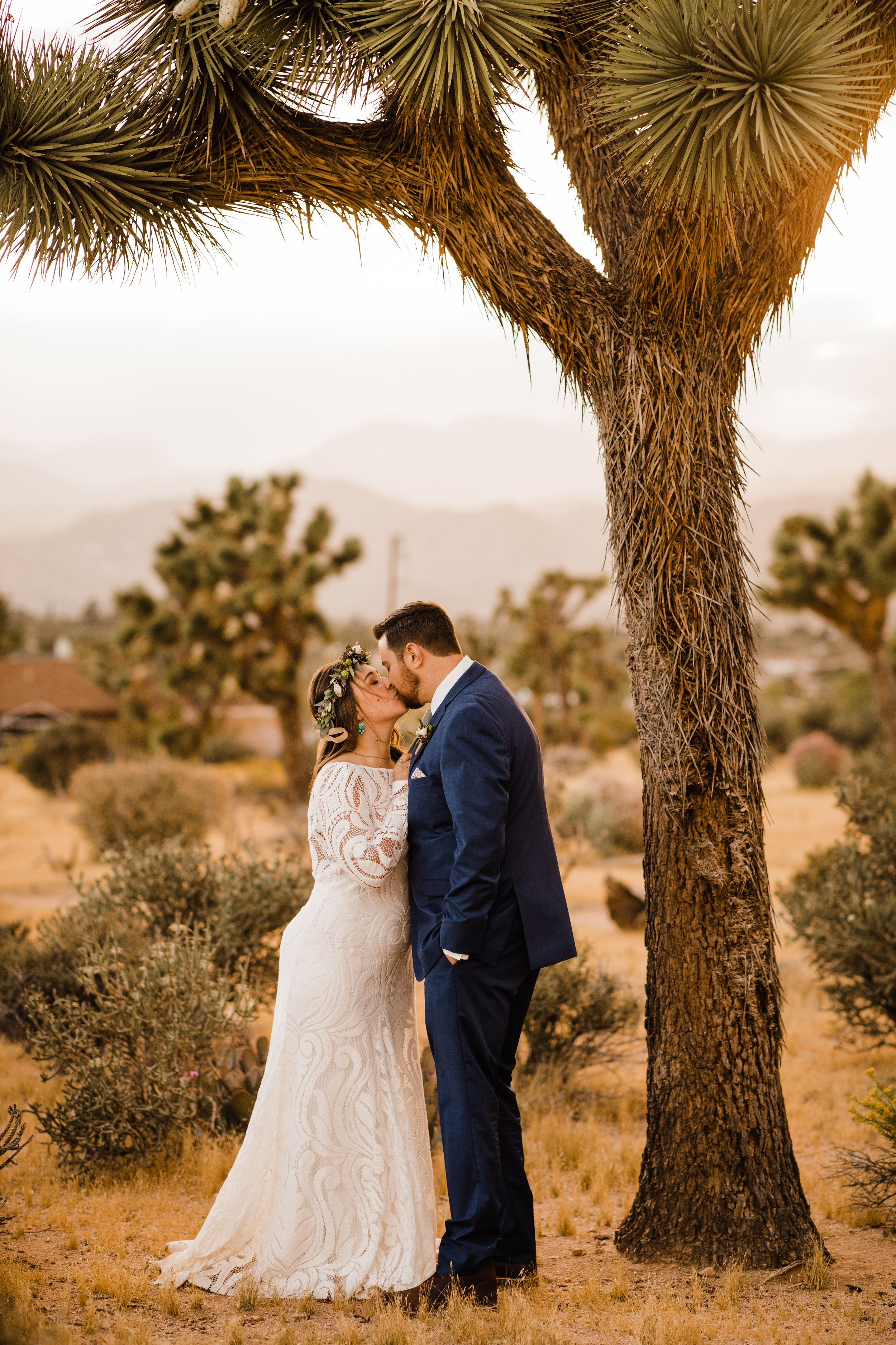 Golden hour portraits of bride and groom at tumbleweed sanctuary