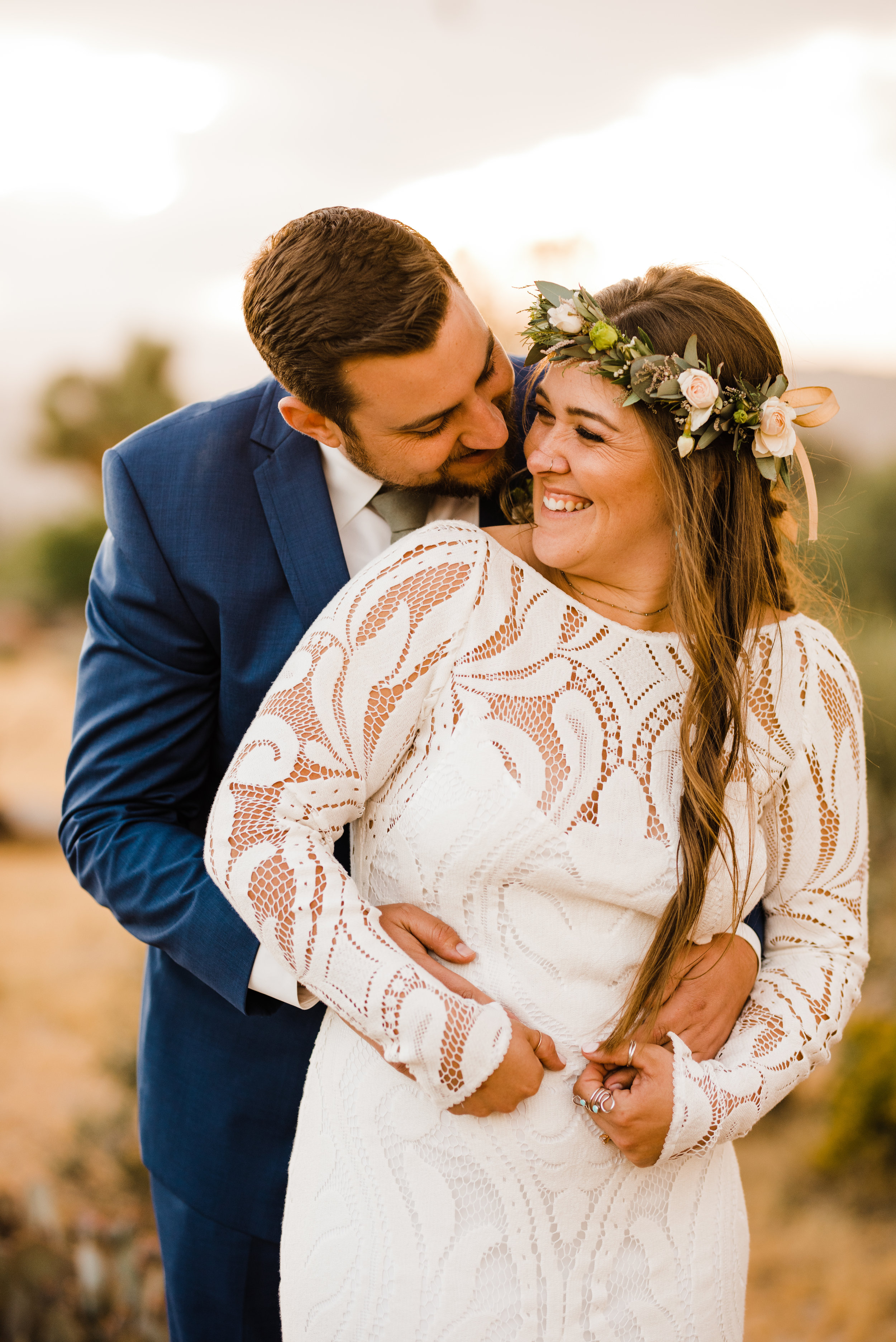 golden hour photos of bride and groom at tumbleweed sanctuary