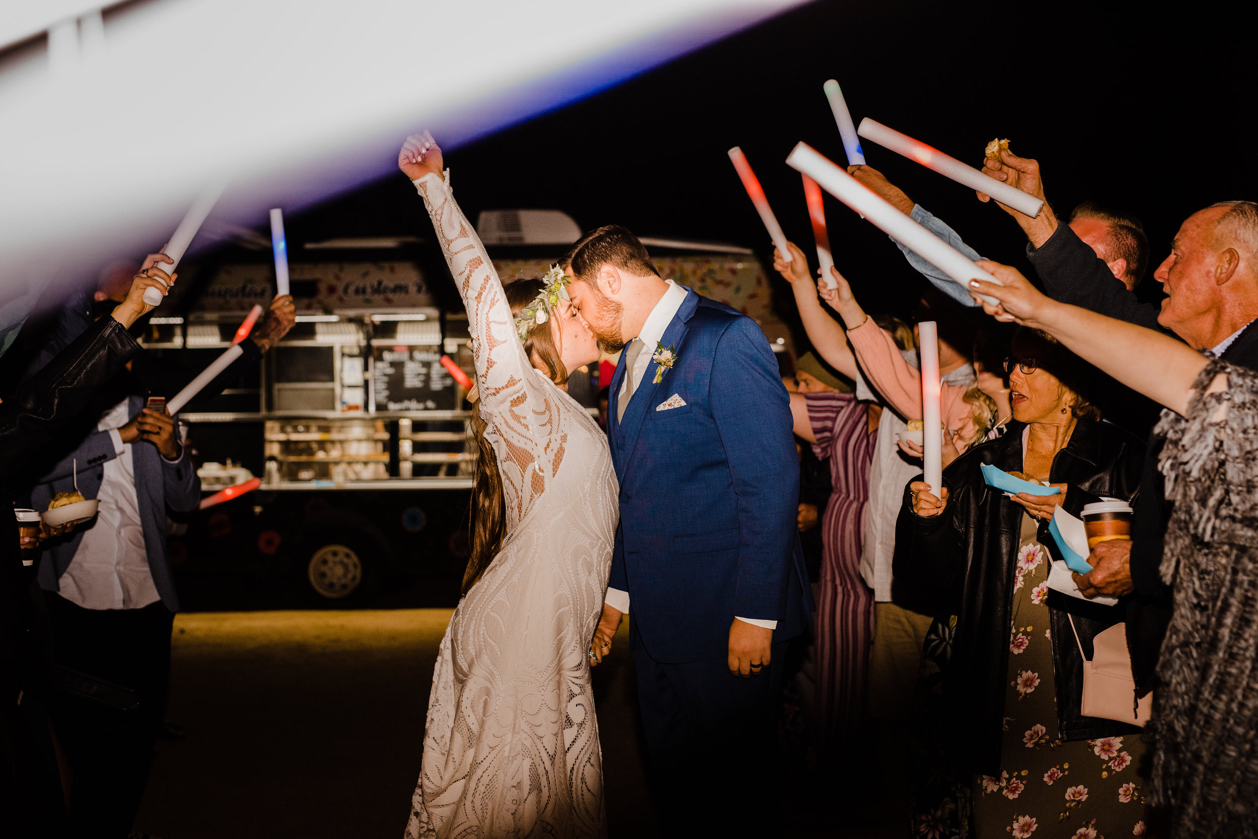 Glowstick exit for bride and groom at tumbleweed sanctuary and garden in Yucca Valley