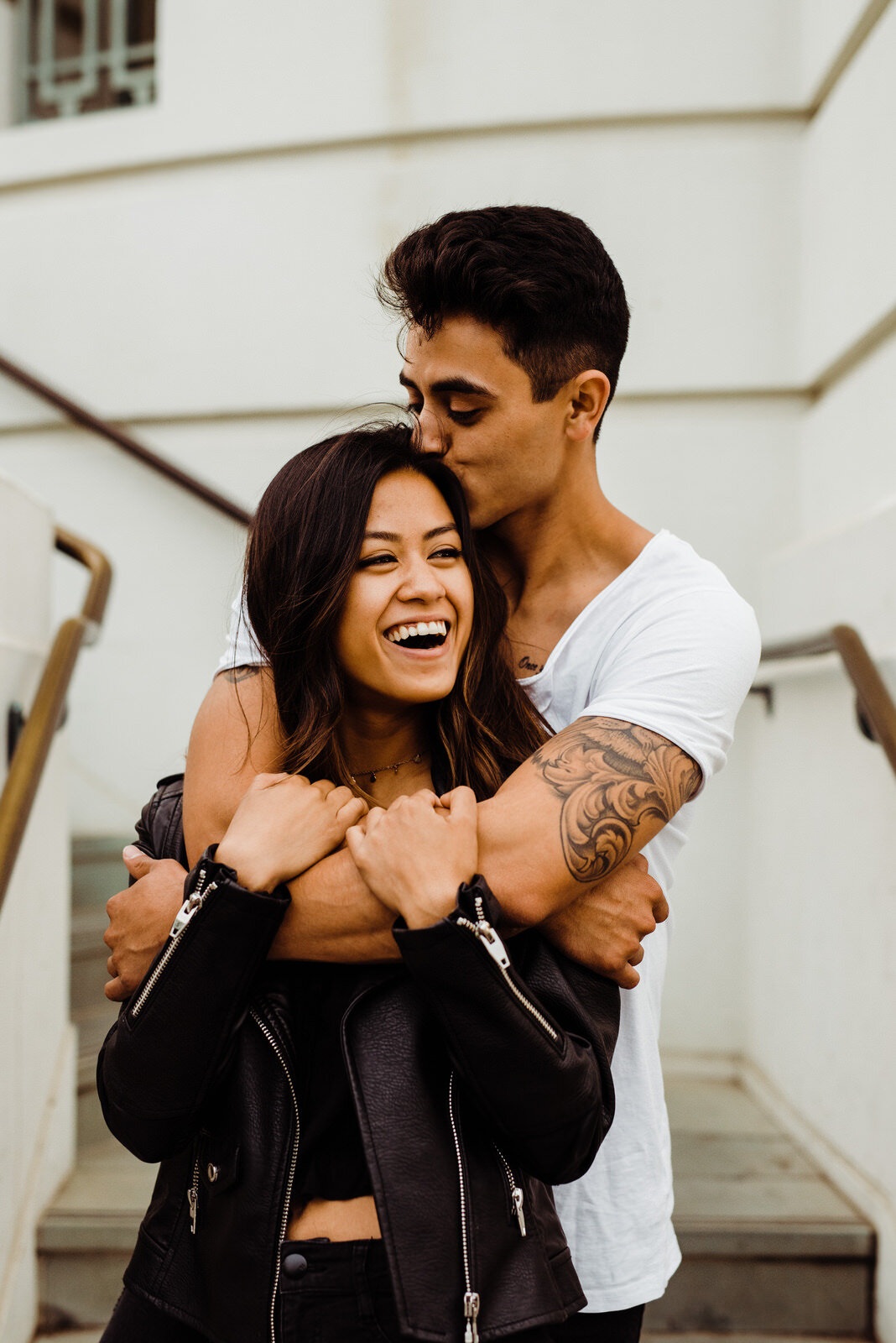 Los Angeles Engaged Couple at Griffith Observatory Staircase