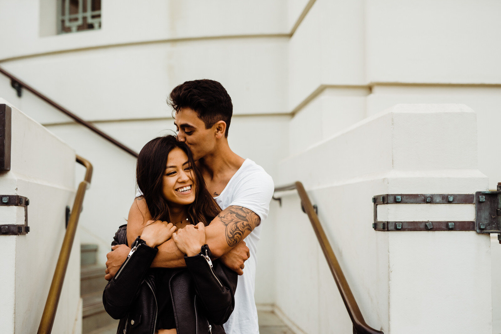 Los Angeles Engaged Couple at Griffith Observatory Staircase